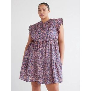Time and Tru 100% Cotton Navy Spring Floral Mini Dress With Pockets XXXL